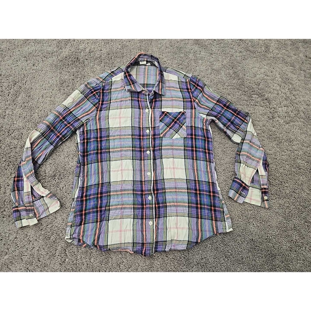 GAP Button Up Shirt Womens M Purple Plaid Flannel Long Sleeve Classic Outdoor